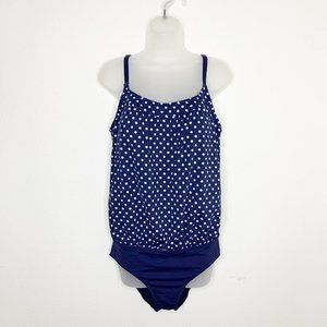 Lands' End 10 One Piece Swimsuit Polka Dot Blue
